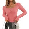imageZESICA Womens Long Sleeve Button Ribbed Shirts 2024 Fall Scoop Neck Casual Henly TopsCoral Red