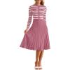 imageZESICA Womens Long Sleeve Striped Midi Dresses Crewneck Button Ribbed Knit Pleated A Line Swing Sweater DressLilac