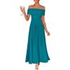 imageZESICA Womens Off The Shoulder Maxi Dress 2025 Summer Sleeveless Casual Slim Swing Pleated Formal Party DressesPeacockblue
