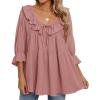 imageZESICA Womens Scoop Neck 34 Length Sleeve Tops 2024 Casual Tie Front Ruffle Tiered Loose Tunic Shirts Blouses Fall OutfitsBlush