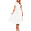 imageZESICA Womens Summer Short Sleeve Midi Dresses Spring Casual Crew Neck Knit Belted Pleated A Line Flowy Wedding Guest DressWhite