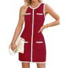 imageZESICA Womens Summer Sleeveless Mini Dress Crewneck Button Knit Color Block Bodycon Party Short Dresses with PocketsDarkred