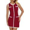imageZESICA Womens Summer Sleeveless Mini Dress Crewneck Button Knit Color Block Bodycon Party Short Dresses with PocketsRed