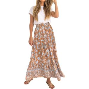 imageZESICA Womens 2024 Summer Bohemian Floral Printed Elastic Waist A Line Maxi Skirt with PocketsClay