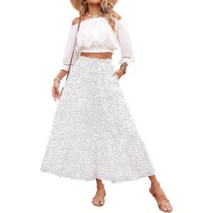 imageZESICA Womens 2024 Summer Bohemian Floral Printed Elastic Waist A Line Maxi Skirt with PocketsIvory