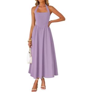 imageZESICA Womens Summer Sleeveless Halter Midi Dress 2025 Off Shoulder High Waist Swing Flowy Beach Long DressesLightpurple