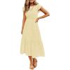 imageZESICA Womens 2025 Summer Casual Flutter Short Sleeve Crew Neck Smocked Elastic Waist Tiered Midi DressLight Yellow