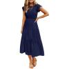 imageZESICA Womens 2025 Summer Casual Flutter Short Sleeve Crew Neck Smocked Elastic Waist Tiered Midi DressRoyal Blue