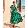 imageZESICA Womens 2025 Summer Floral V Neck Midi Dress Boho Short Sleeve High Waist Flowy Beach Vacation Dresses with BeltDarkgreen