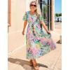 imageZESICA Womens 2025 Summer Floral V Neck Midi Dress Boho Short Sleeve High Waist Flowy Beach Vacation Dresses with BeltGreen