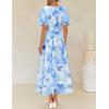 imageZESICA Womens 2025 Summer Floral V Neck Midi Dress Boho Short Sleeve High Waist Flowy Beach Vacation Dresses with BeltLightblue