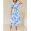 imageZESICA Womens 2025 Summer Floral V Neck Midi Dress Boho Short Sleeve High Waist Flowy Beach Vacation Dresses with BeltLightblue