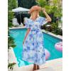 imageZESICA Womens 2025 Summer Floral V Neck Midi Dress Boho Short Sleeve High Waist Flowy Beach Vacation Dresses with BeltLightblue