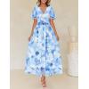 imageZESICA Womens 2025 Summer Floral V Neck Midi Dress Boho Short Sleeve High Waist Flowy Beach Vacation Dresses with BeltLightblue