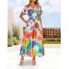 imageZESICA Womens 2025 Summer Floral V Neck Midi Dress Boho Short Sleeve High Waist Flowy Beach Vacation Dresses with BeltOrangeyellow