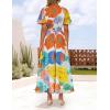 imageZESICA Womens 2025 Summer Floral V Neck Midi Dress Boho Short Sleeve High Waist Flowy Beach Vacation Dresses with BeltOrangeyellow