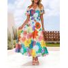 imageZESICA Womens 2025 Summer Floral V Neck Midi Dress Boho Short Sleeve High Waist Flowy Beach Vacation Dresses with BeltOrangeyellow