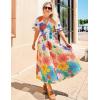 imageZESICA Womens 2025 Summer Floral V Neck Midi Dress Boho Short Sleeve High Waist Flowy Beach Vacation Dresses with BeltOrangeyellow