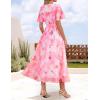 imageZESICA Womens 2025 Summer Floral V Neck Midi Dress Boho Short Sleeve High Waist Flowy Beach Vacation Dresses with BeltPink