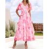 imageZESICA Womens 2025 Summer Floral V Neck Midi Dress Boho Short Sleeve High Waist Flowy Beach Vacation Dresses with BeltPink