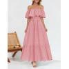 imageZESICA Womens 2025 Summer Off Shoulder Ruffle Midi Dress Short Sleeve High Waist Hollow Out Embroidery Party DressesLight Pink