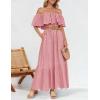 imageZESICA Womens 2025 Summer Off Shoulder Ruffle Midi Dress Short Sleeve High Waist Hollow Out Embroidery Party DressesLight Pink