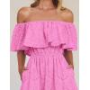 imageZESICA Womens 2025 Summer Off Shoulder Ruffle Midi Dress Short Sleeve High Waist Hollow Out Embroidery Party DressesPink