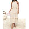 imageZESICA Womens 2025 Summer Sleeveless Halter Neck Ruffle Tiered Layed Chiffon Flowy Swing Long Midi DressApricot