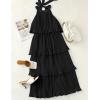 imageZESICA Womens 2025 Summer Sleeveless Halter Neck Ruffle Tiered Layed Chiffon Flowy Swing Long Midi DressDarkblack