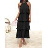 imageZESICA Womens 2025 Summer Sleeveless Halter Neck Ruffle Tiered Layed Chiffon Flowy Swing Long Midi DressDarkblack