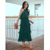 imageZESICA Womens 2025 Summer Sleeveless Halter Neck Ruffle Tiered Layed Chiffon Flowy Swing Long Midi DressDarkgreen