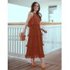 imageZESICA Womens 2025 Summer Sleeveless Halter Neck Ruffle Tiered Layed Chiffon Flowy Swing Long Midi DressMaple