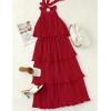 imageZESICA Womens 2025 Summer Sleeveless Halter Neck Ruffle Tiered Layed Chiffon Flowy Swing Long Midi DressRed