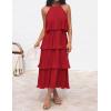 imageZESICA Womens 2025 Summer Sleeveless Halter Neck Ruffle Tiered Layed Chiffon Flowy Swing Long Midi DressRed