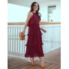 imageZESICA Womens 2025 Summer Sleeveless Halter Neck Ruffle Tiered Layed Chiffon Flowy Swing Long Midi DressWine