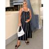 imageZESICA Womens 2025 Summer Sleeveless Striped Midi Dresses Casual A Line Swing Knit Long Dress Beach Vacation ClothesBlack