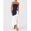 imageZESICA Womens 2025 Summer Strapless Bodycon Maxi Dress Ribbed Sexy High Split Mermaid Prom Party DressesNavy