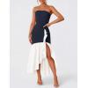 imageZESICA Womens 2025 Summer Strapless Bodycon Maxi Dress Ribbed Sexy High Split Mermaid Prom Party DressesNavy