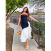 imageZESICA Womens 2025 Summer Strapless Bodycon Maxi Dress Ribbed Sexy High Split Mermaid Prom Party DressesNavy