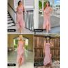 imageZESICA Womens 2025 Summer Strapless Bodycon Maxi Dress Ribbed Sexy High Split Mermaid Prom Party DressesPink