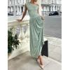 imageZESICA Womens Summer 2025 Sleeveless Maxi Dress One Shoulder Casual Slim Swing Pleated Formal Dresses with PocketsBeangreen
