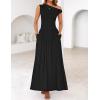 imageZESICA Womens Summer 2025 Sleeveless Maxi Dress One Shoulder Casual Slim Swing Pleated Formal Dresses with PocketsBlack