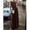 imageZESICA Womens Summer 2025 Sleeveless Maxi Dress One Shoulder Casual Slim Swing Pleated Formal Dresses with PocketsBrown