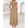 imageZESICA Womens Summer 2025 Sleeveless Maxi Dress One Shoulder Casual Slim Swing Pleated Formal Dresses with PocketsLightkhaki