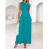 imageZESICA Womens Summer 2025 Sleeveless Maxi Dress One Shoulder Casual Slim Swing Pleated Formal Dresses with PocketsTeal
