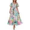 imageZESICA Womens 2025 Summer Floral V Neck Midi Dress Boho Short Sleeve High Waist Flowy Beach Vacation Dresses with BeltGreen