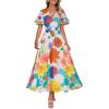 imageZESICA Womens 2025 Summer Floral V Neck Midi Dress Boho Short Sleeve High Waist Flowy Beach Vacation Dresses with BeltOrangeyellow