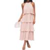 imageZESICA Womens 2025 Summer Sleeveless Halter Neck Ruffle Tiered Layed Chiffon Flowy Swing Long Midi DressPink