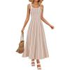 imageZESICA Womens 2025 Summer Sleeveless Striped Midi Dresses Casual A Line Swing Knit Long Dress Beach Vacation ClothesOatmeal