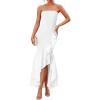 imageZESICA Womens 2025 Summer Strapless Bodycon Maxi Dress Ribbed Sexy High Split Mermaid Prom Party DressesWhite